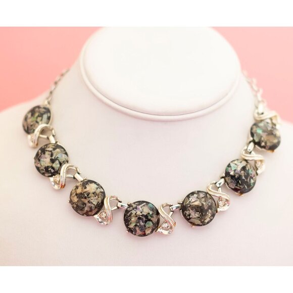 Vintage Abstract Stones Gold Tone Choker Necklace 16 inch - P14 - Picture 2 of 3